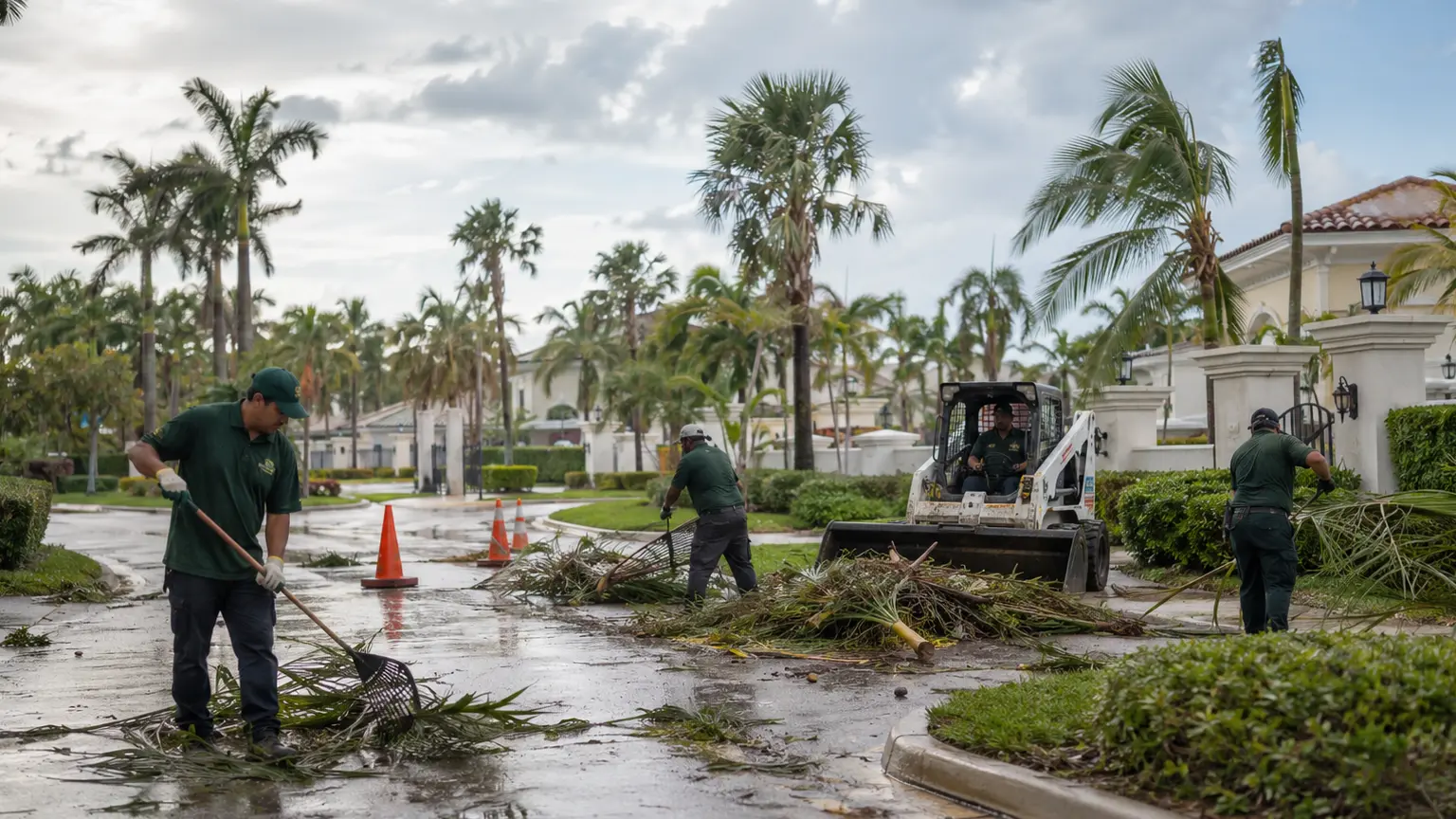 Landscape restoration work after a tropical storm in South Florida